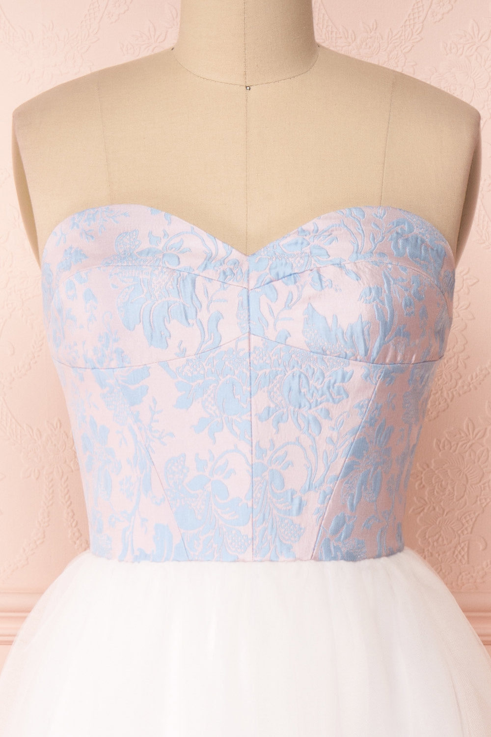 Melda Rose White & Pink Tulle Bustier Dress | Boutique 1861 front close-up