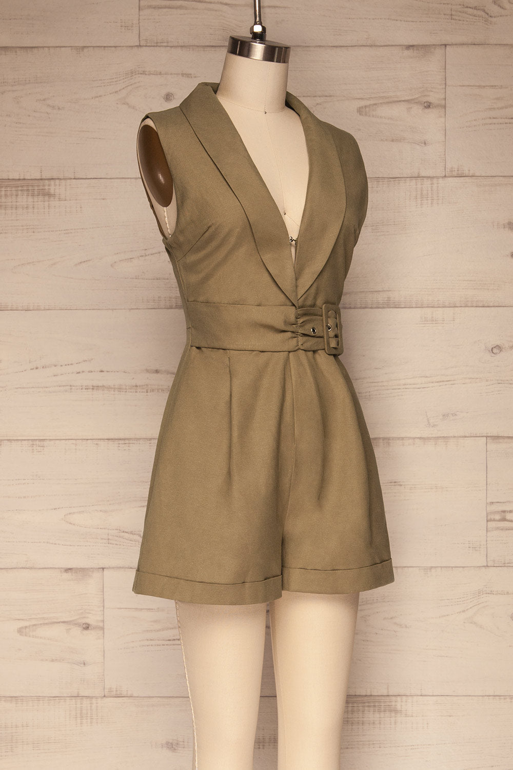 Meppelor Khaki Sleeveless Romper | La petite garçonne side view