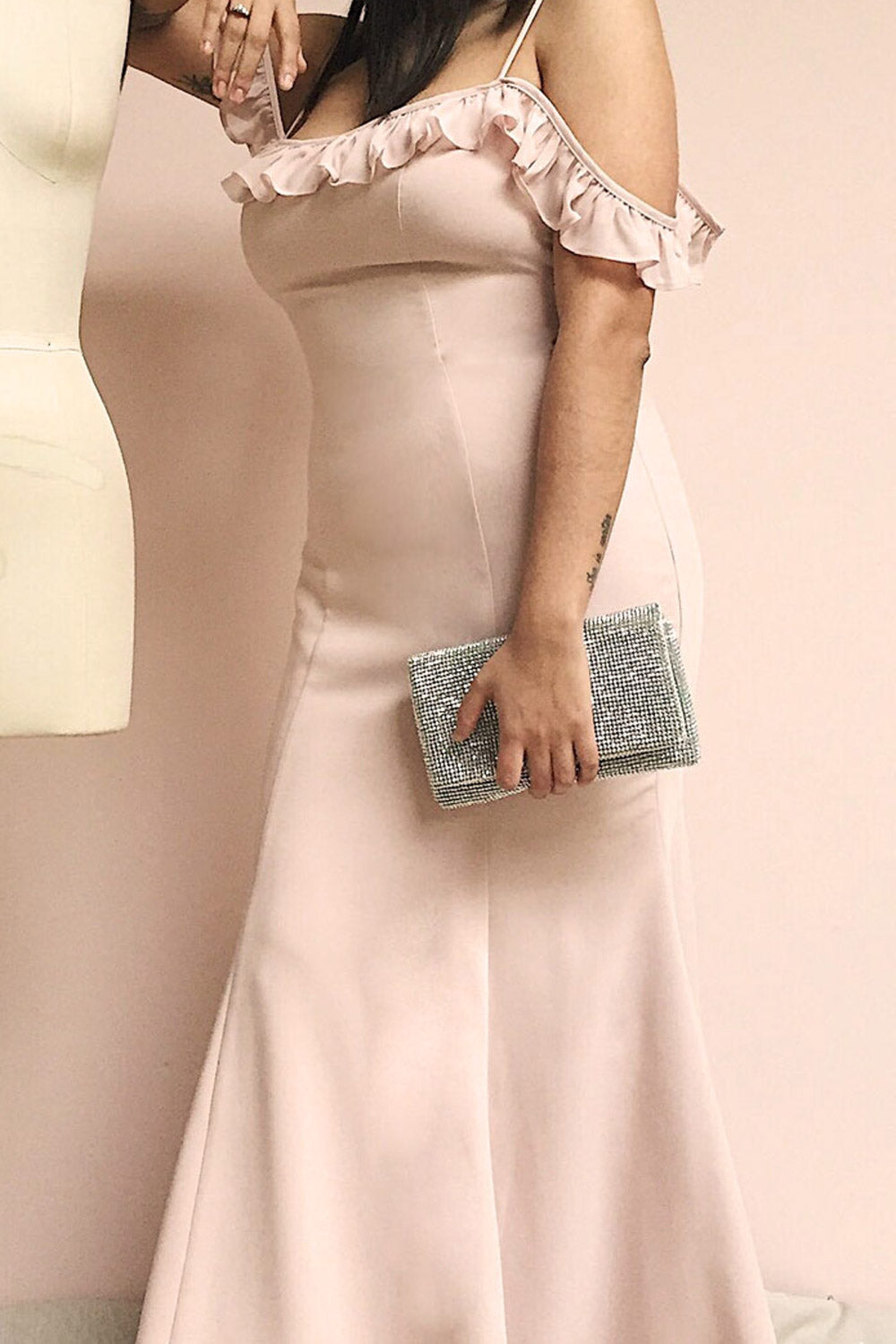 Meryt Silver Crystal Crossbody Clutch | Boutique 1861 on model 2