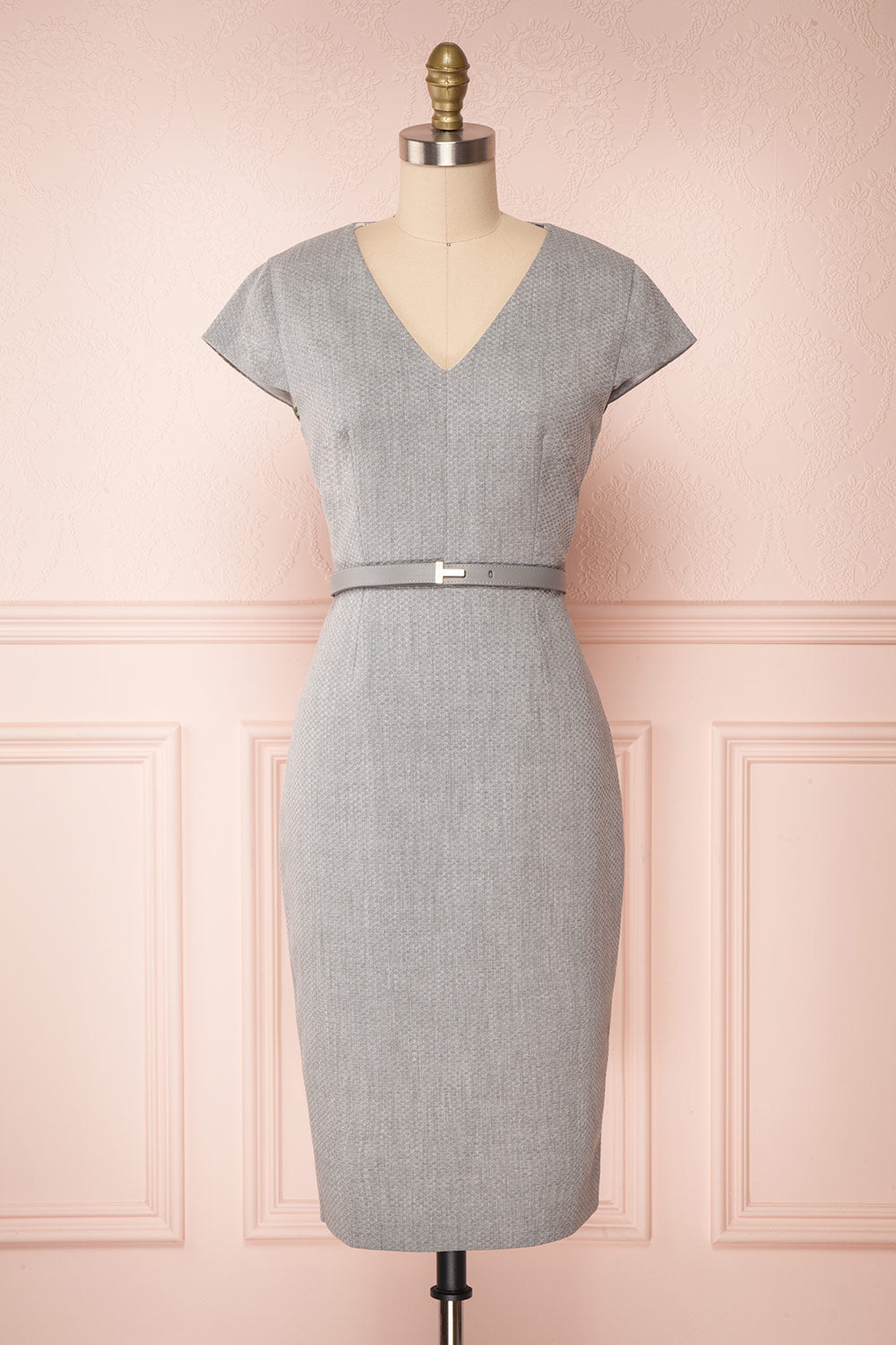 Michad Grey Fitted Ted Baker Cocktail Dress | FRONT VIEW | La Petite Garçonne