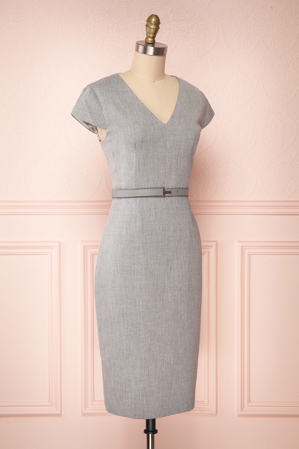 Michad Grey Fitted Ted Baker Cocktail Dress | SIDE VIEW | La Petite Garçonne