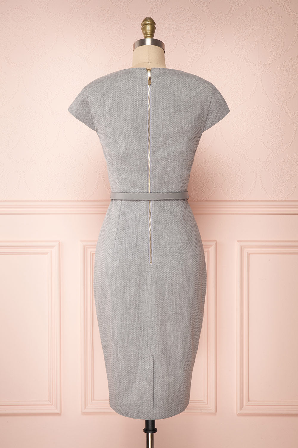 Michad Grey Fitted Ted Baker Cocktail Dress | BACK VIEW | La Petite Garçonne