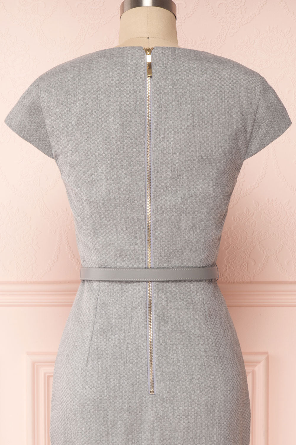 Michad Grey Fitted Ted Baker Cocktail Dress | BACK CLOSE UP | La Petite Garçonne