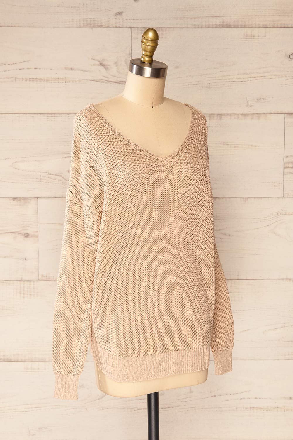 Miechow Tan V-Neck Knitted Sweater | La petite garçonne side view