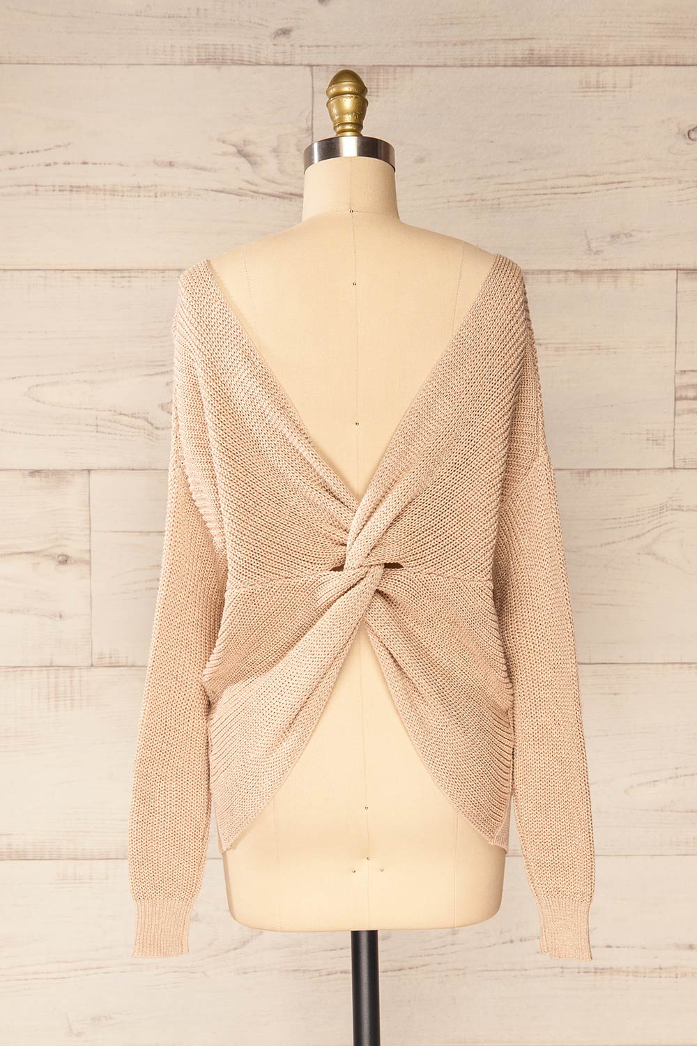 Miechow Tan V-Neck Knitted Sweater | La petite garçonne back view