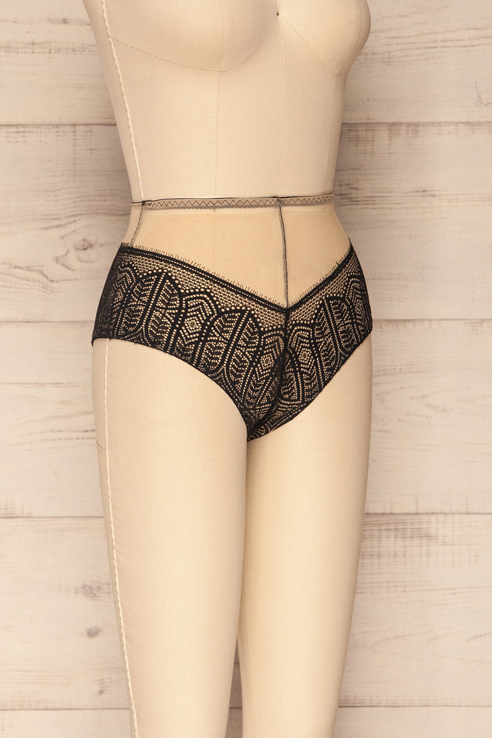 Miha Black Lace & Mesh High Waisted Panty | La Petite Garçonne side view