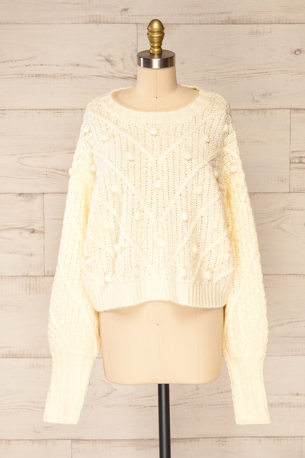 Miirsk Ivory Knit Sweater with Pompoms | La petite garçonne front view