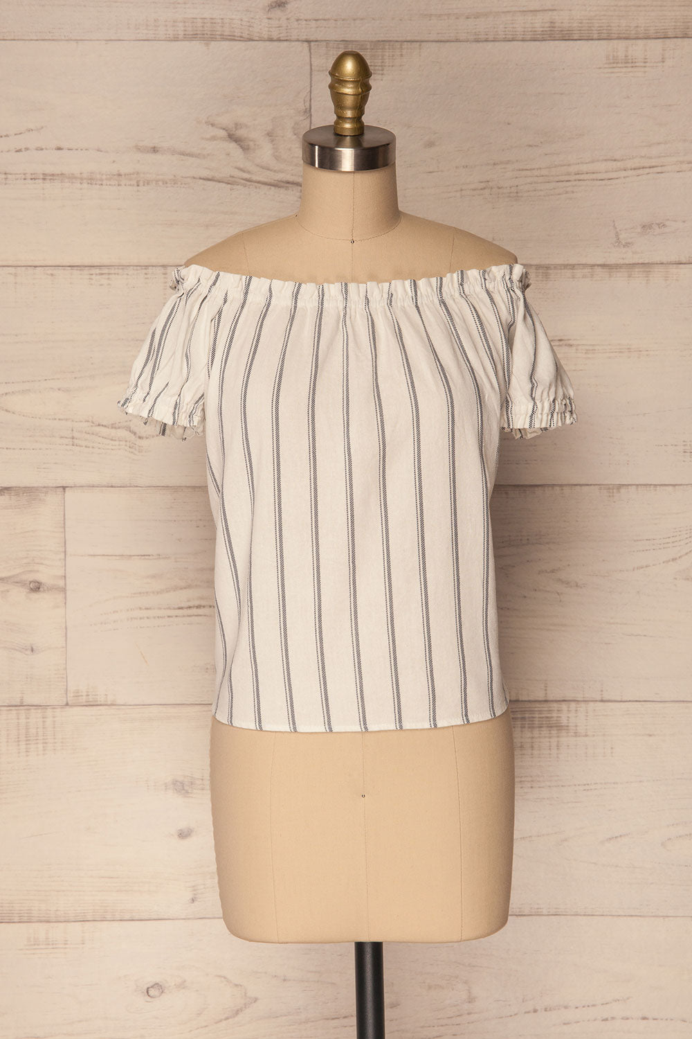 Mikulec White & Black Striped Off-Shoulder Top | La Petite Garçonne 1
