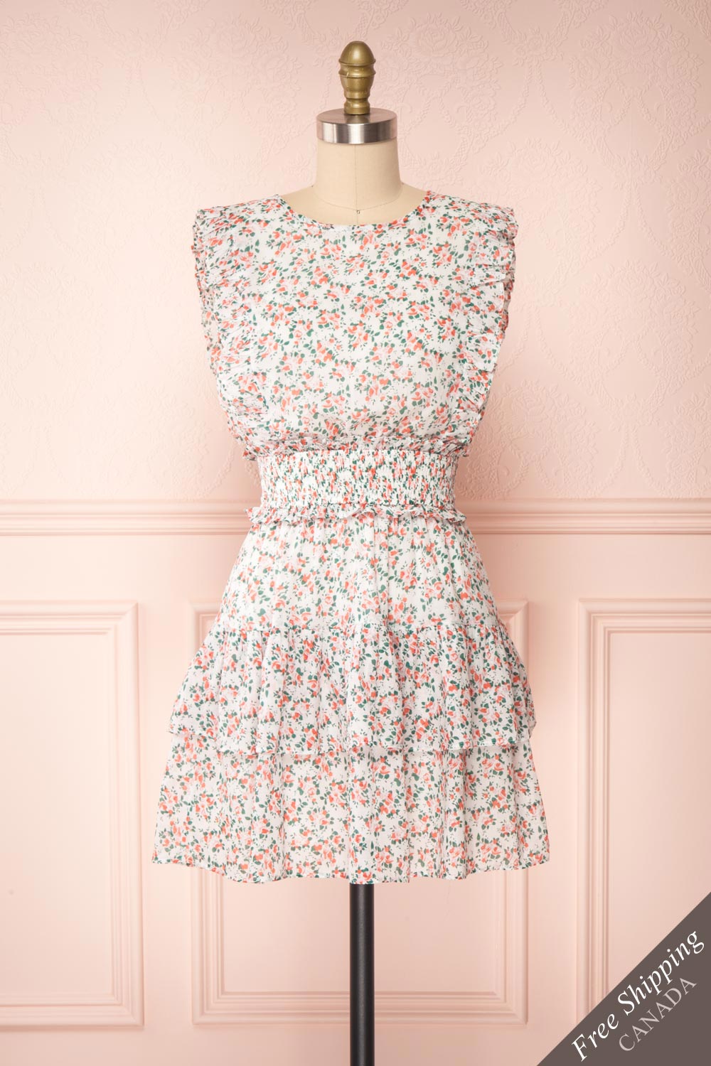 Milhoja White Floral Ruffle Short Dress | Boutique 1861 front view