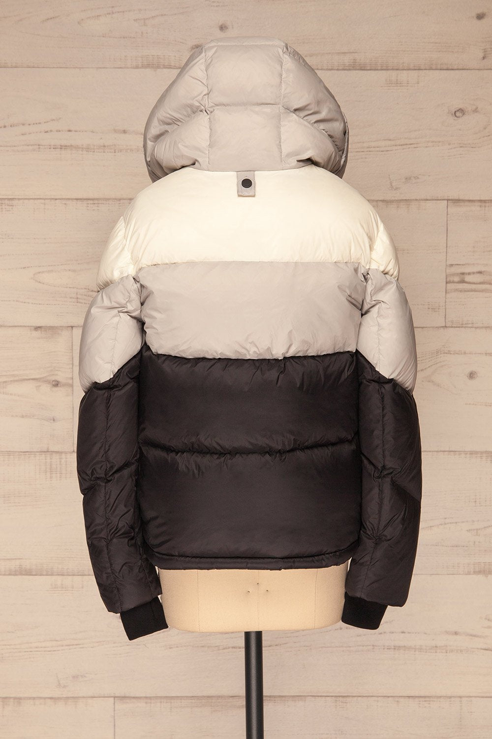 Milvina Black & White Coat | Manteau back view hood up | La Petite Garçonne