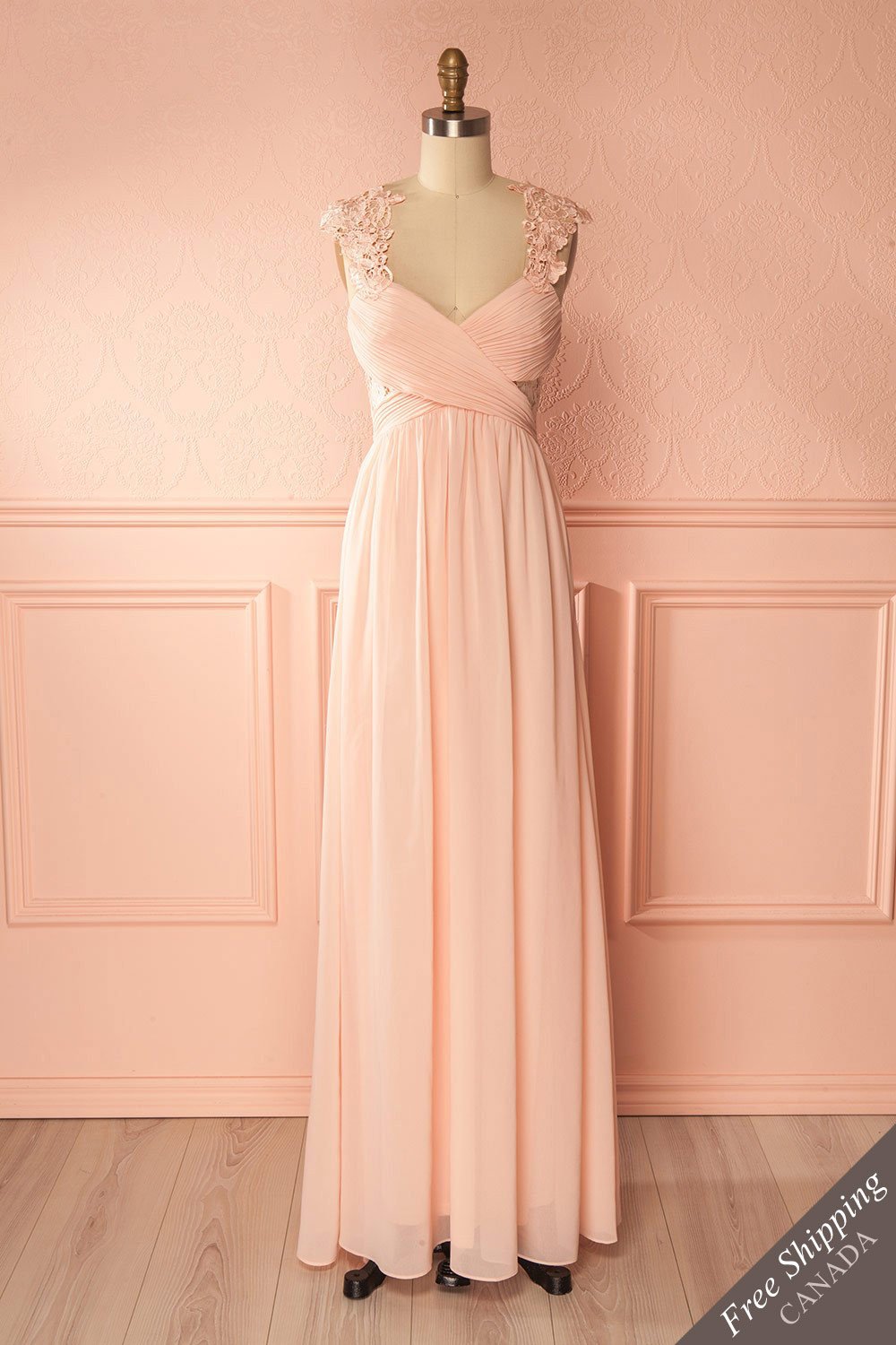 Mina Pink Pleated Bodice Lace and Chiffon Gown Boudoir 1861 