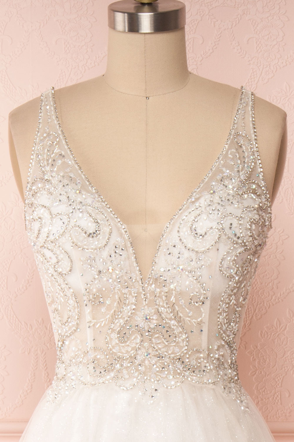 Mireille White Tulle & Crystal Gown | Robe front close up | Boudoir 1861