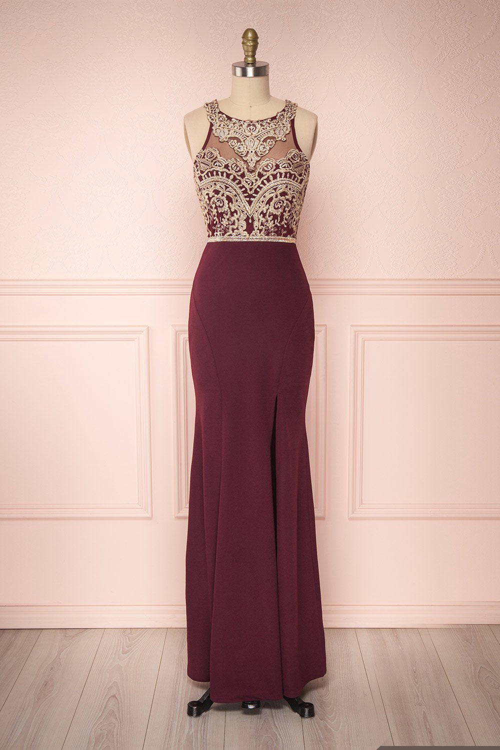 Mirna Wine Red Halter Mermaid Gown with Appliqués | Boutique 1861