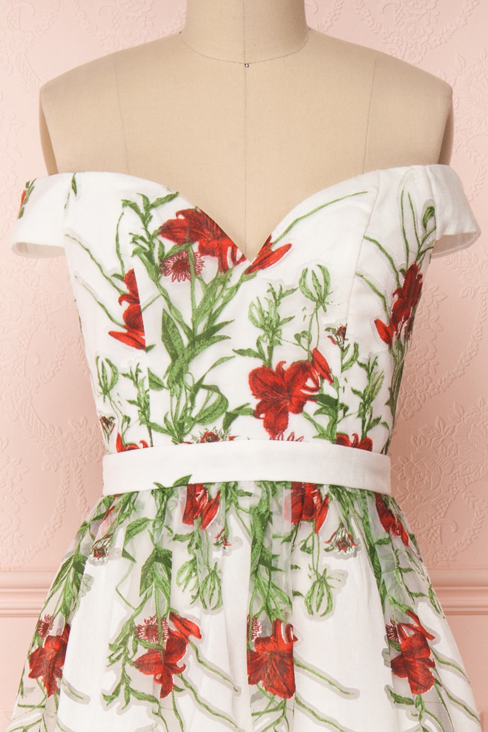 Misawa Ivory White Floral A-Line Maxi Dress | Boutique 1861 front close-up