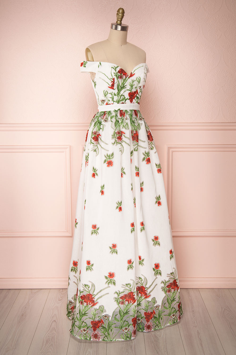 Misawa Ivory White Floral A-Line Maxi Dress | Boutique 1861 side view