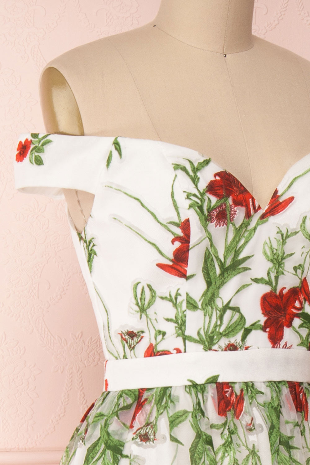 Misawa Ivory White Floral A-Line Maxi Dress | Boutique 1861 side close-up