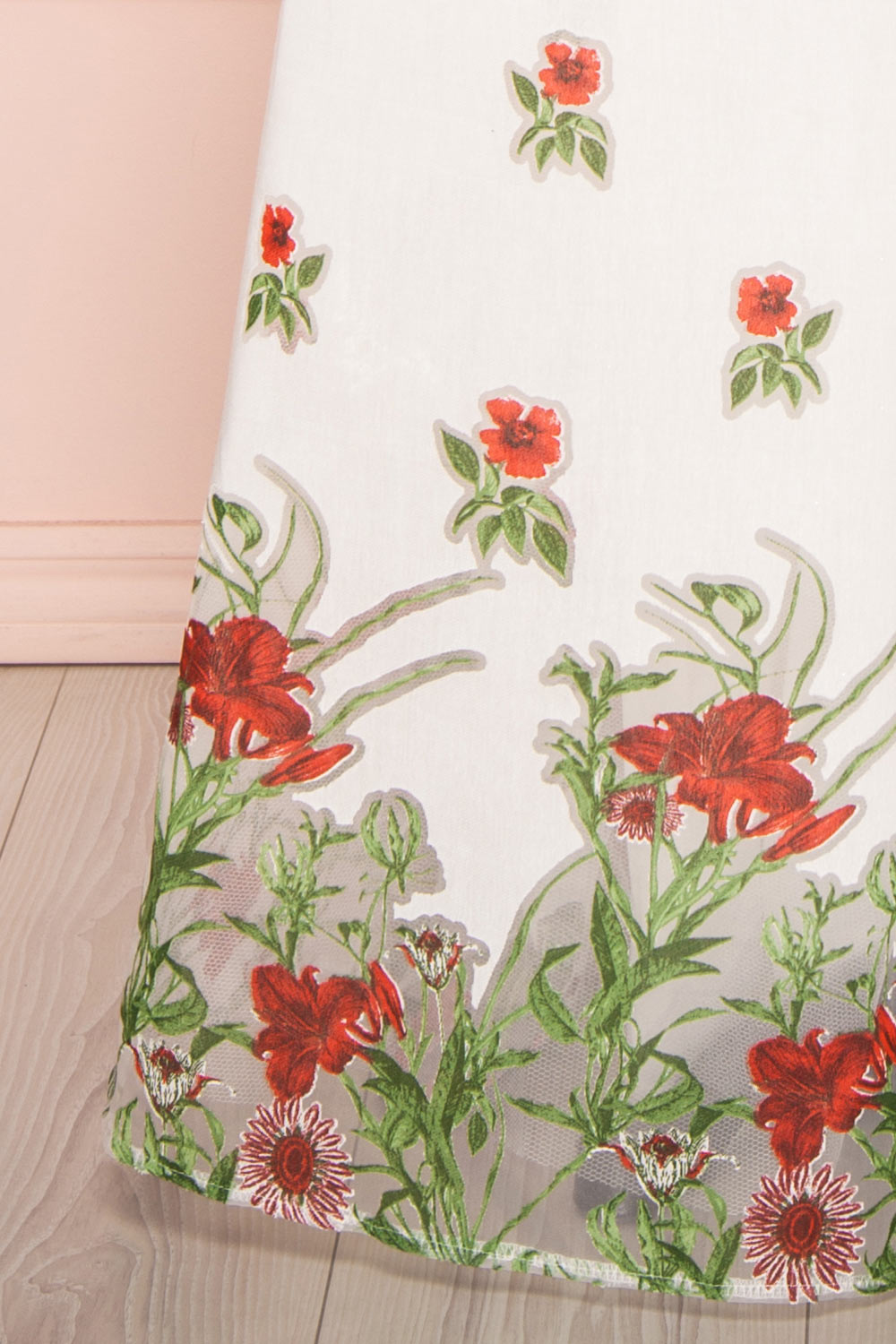 Misawa Ivory White Floral A-Line Maxi Dress | Boutique 1861 bottom close-up