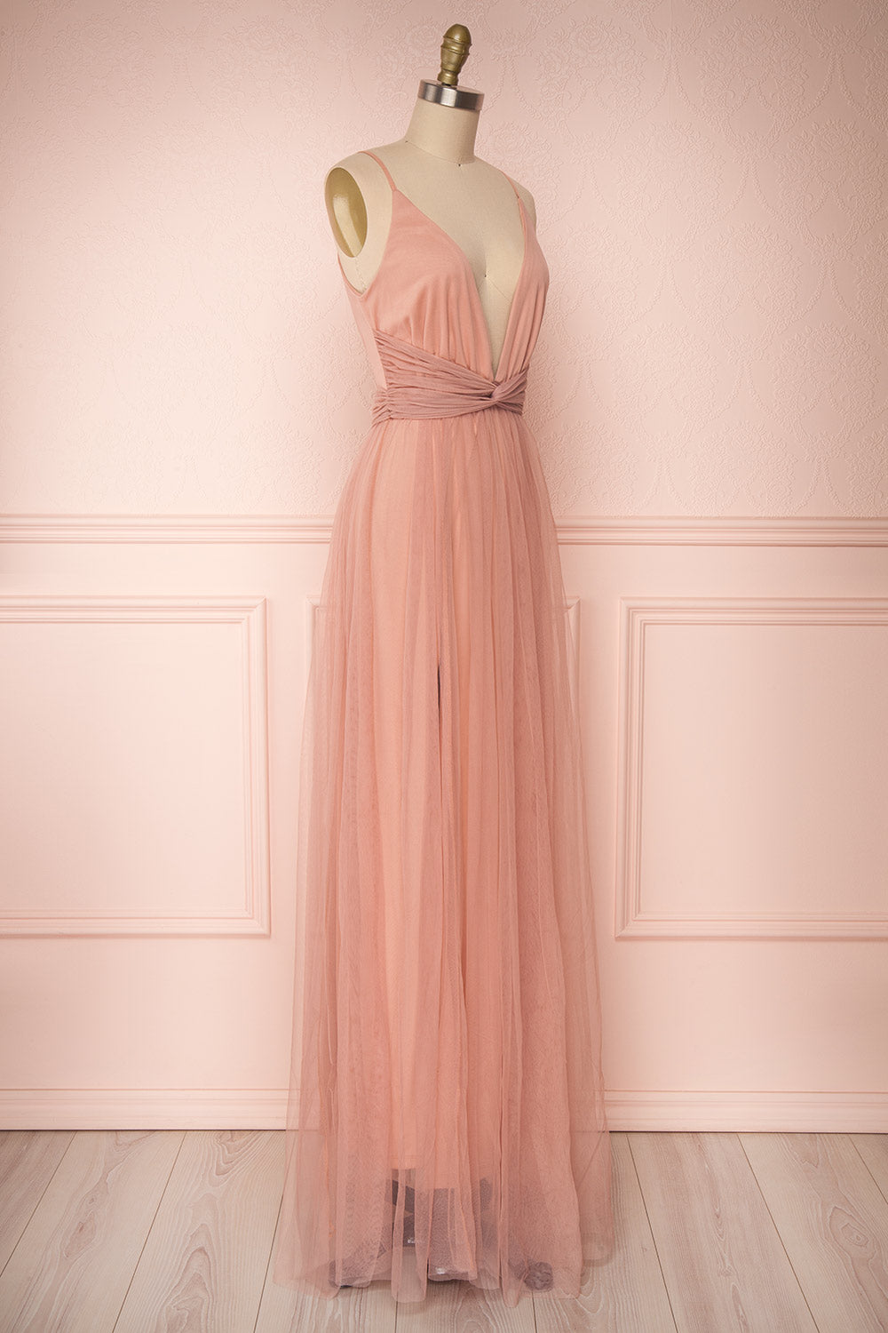 Miyawaka Blush Pink Tulle Gown w/ Plunging Neckline | Boutique 1861 3