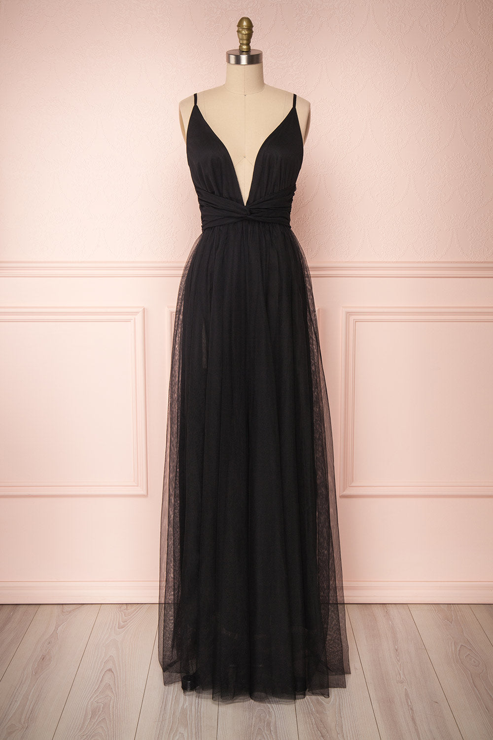 Miyawaka Noir Black Tulle Gown w/ Plunging Neckline | Boutique 1861