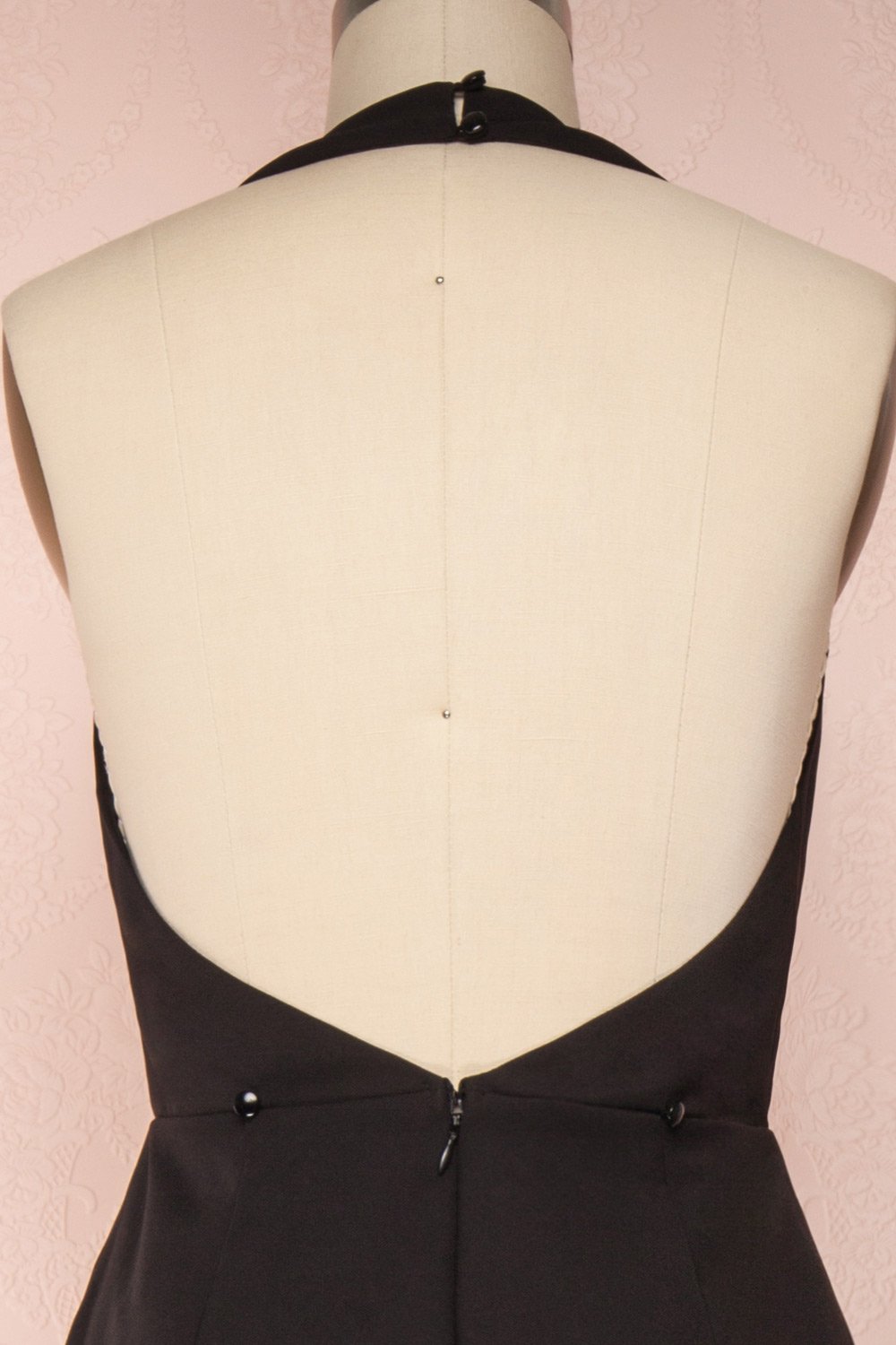 Mlynary Black Jumpsuit w/ Removable Tulle Panel back close up pants | Boutique 1861