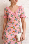 Mondina Pink Floral Short Sleeve Maxi Dress | Boutique 1861 on model