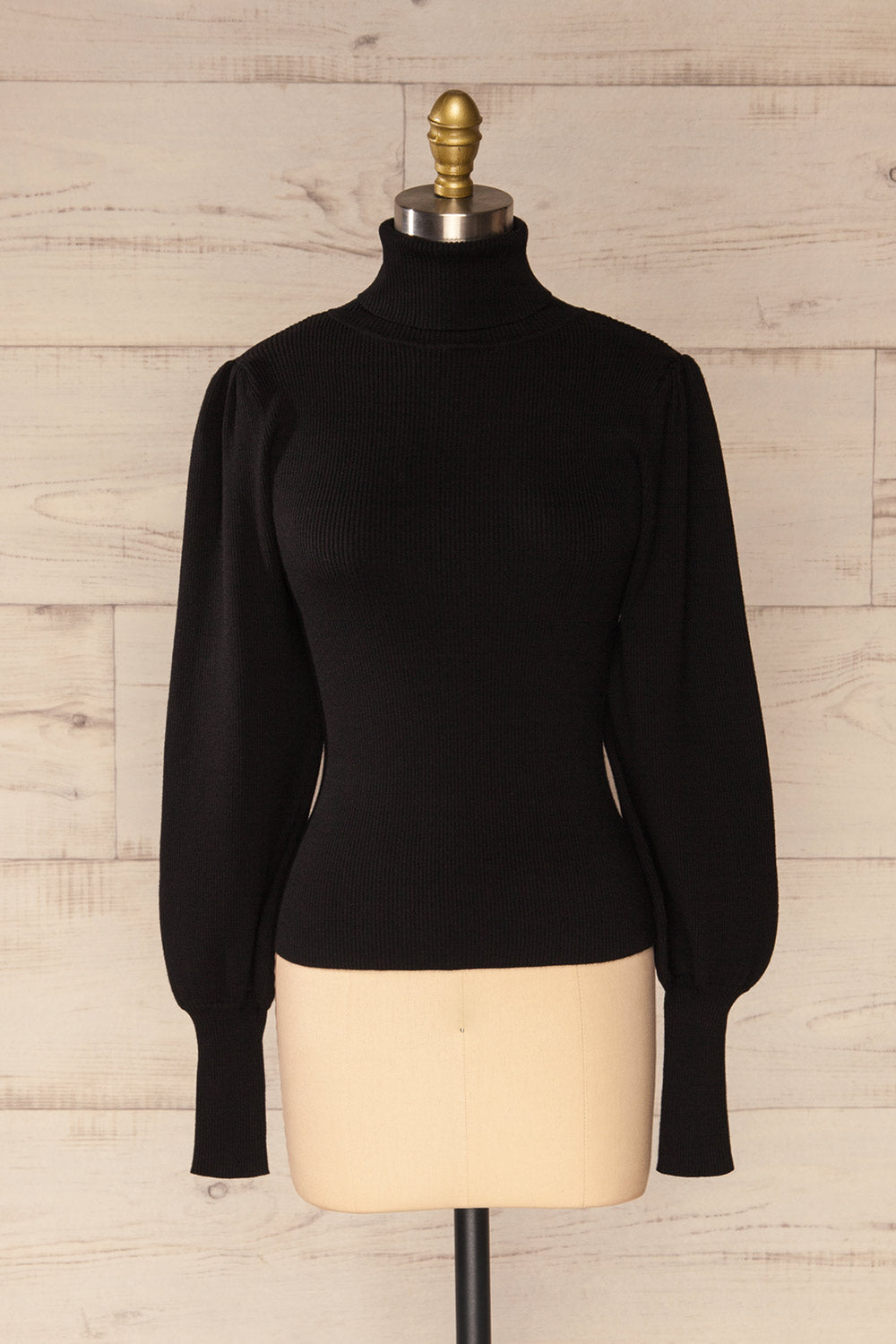 Moino Black Puffy Sleeve Turtleneck | La petite garçonne front view