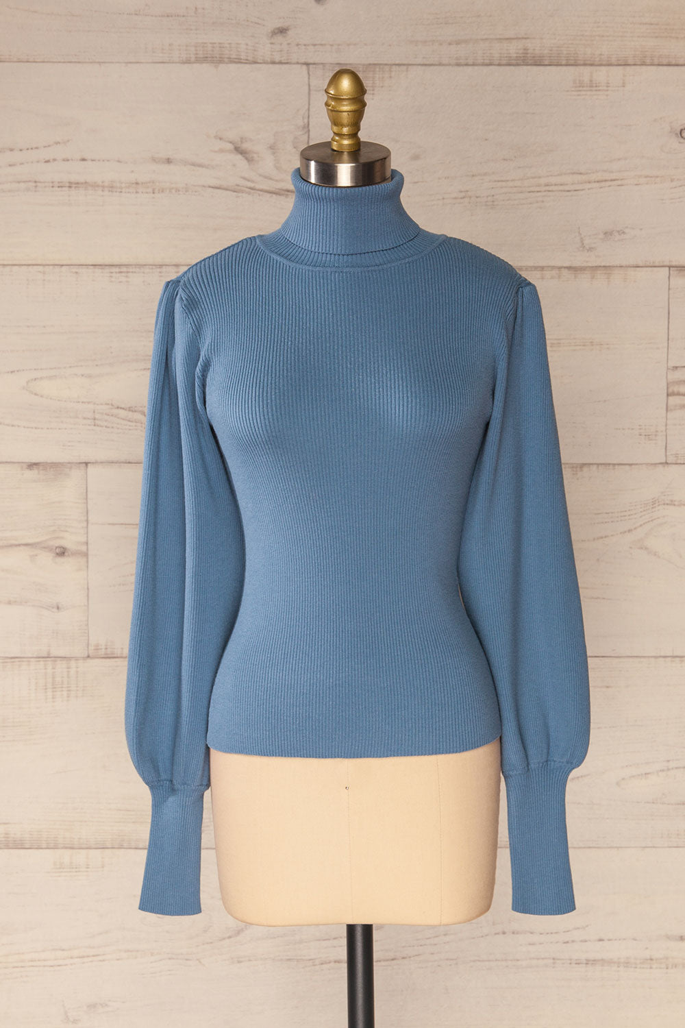 Moino Blue Puffy Sleeve Turtleneck | La petite garçonne front view