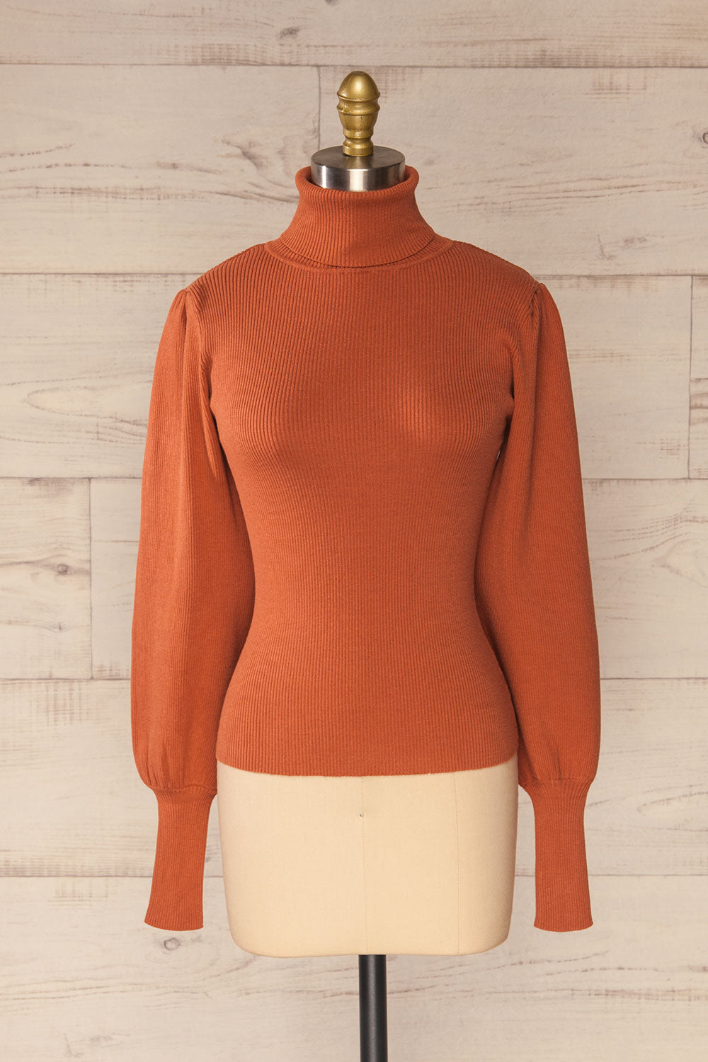 Moino Clay Orange Puffy Sleeve Turtleneck | La petite garçonne front view