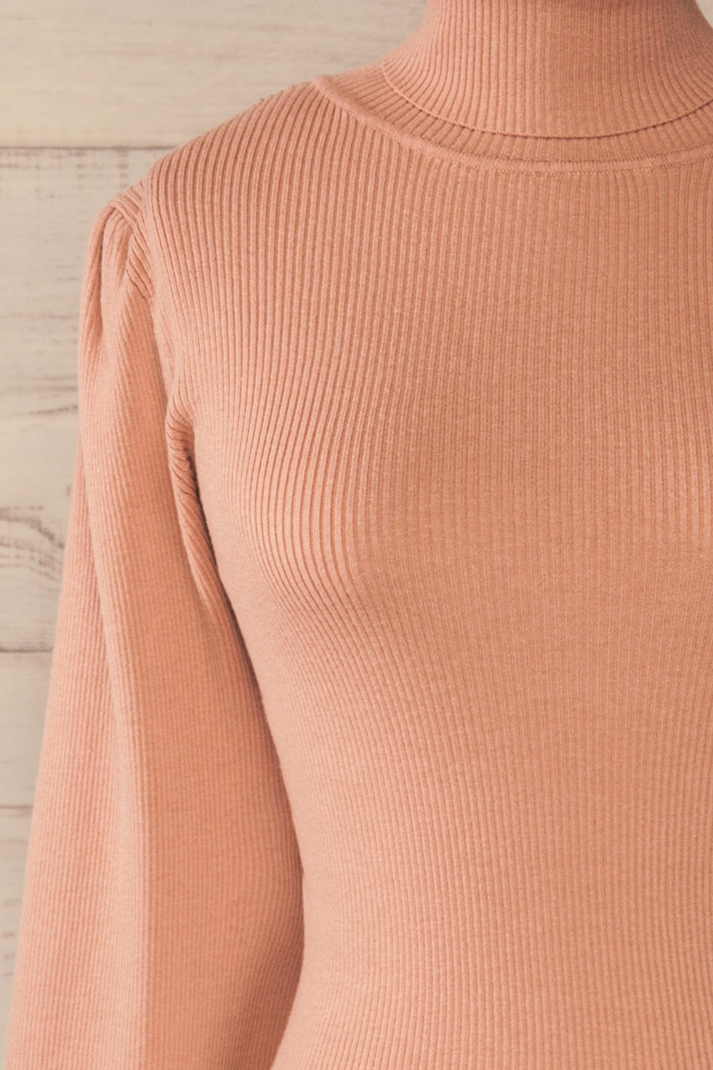 Moino Pink Puffy Sleeve Turtleneck | La petite garçonne front close-up