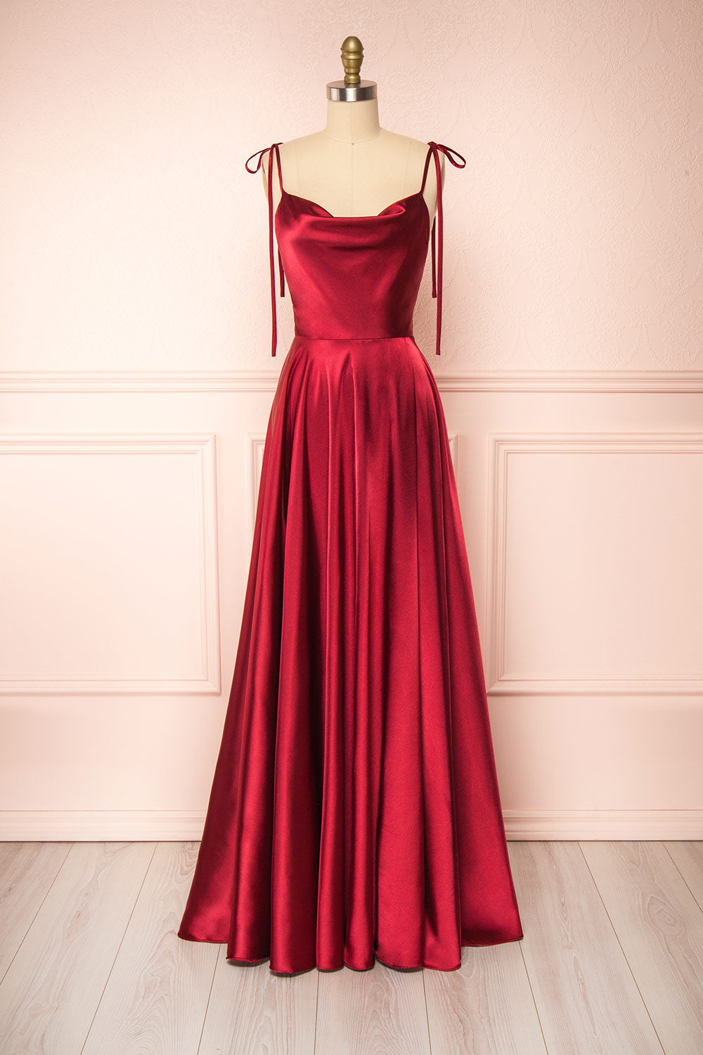 Moira Burgundy | Cowl Neck Satin Maxi Dress with High Slit Moira Burgundy | Cowl Neck Satin Maxi Dress with High Slit