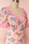 Mondina Pink Floral Short Sleeve Maxi Dress side close up | Boutique 1861