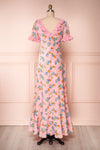 Mondina Pink Floral Short Sleeve Maxi Dress back view | Boutique 1861