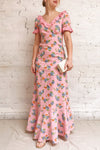 Mondina Pink Floral Short Sleeve Maxi Dress | Boutique 1861 model look