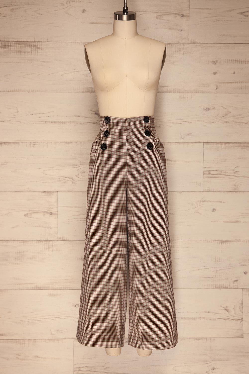 Montfort Beige & Black Houndstooth Wide Leg Pants front view | La Petite Garçonne
