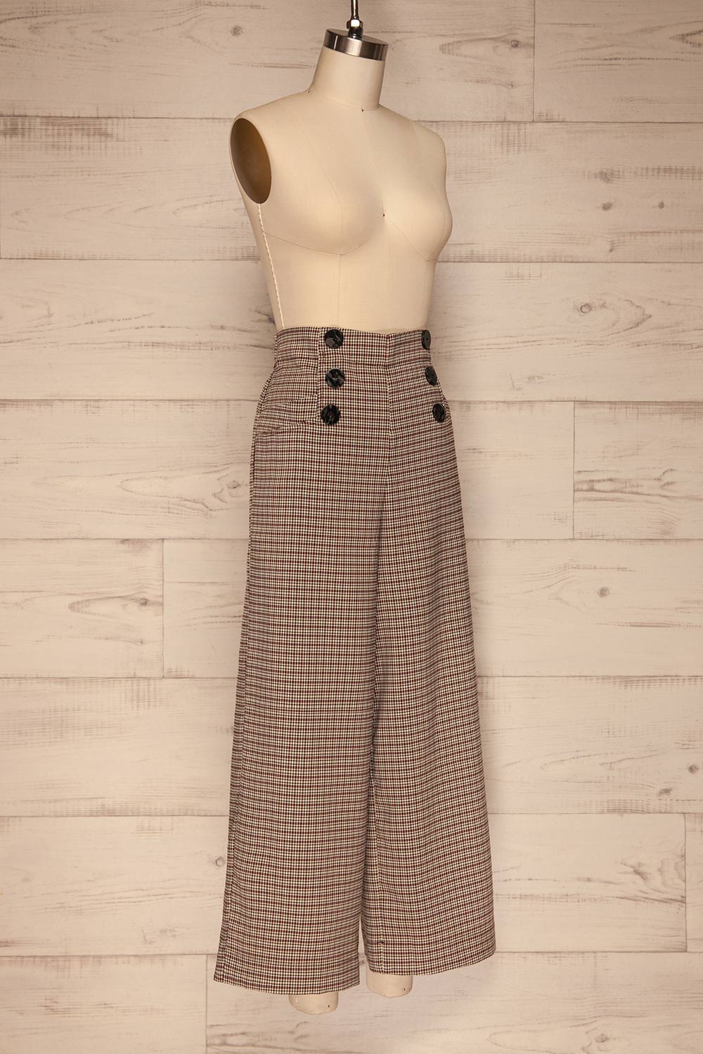 Montfort Beige & Black Houndstooth Wide Leg Pants side view | La Petite Garçonne