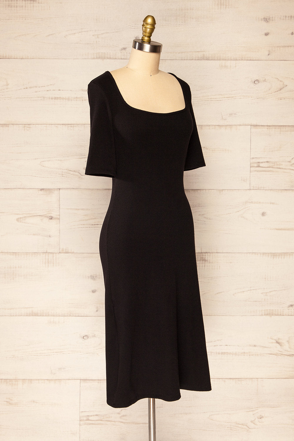 Monza Black Fitted Square Neck Midi Dress | La petite garçonne side view