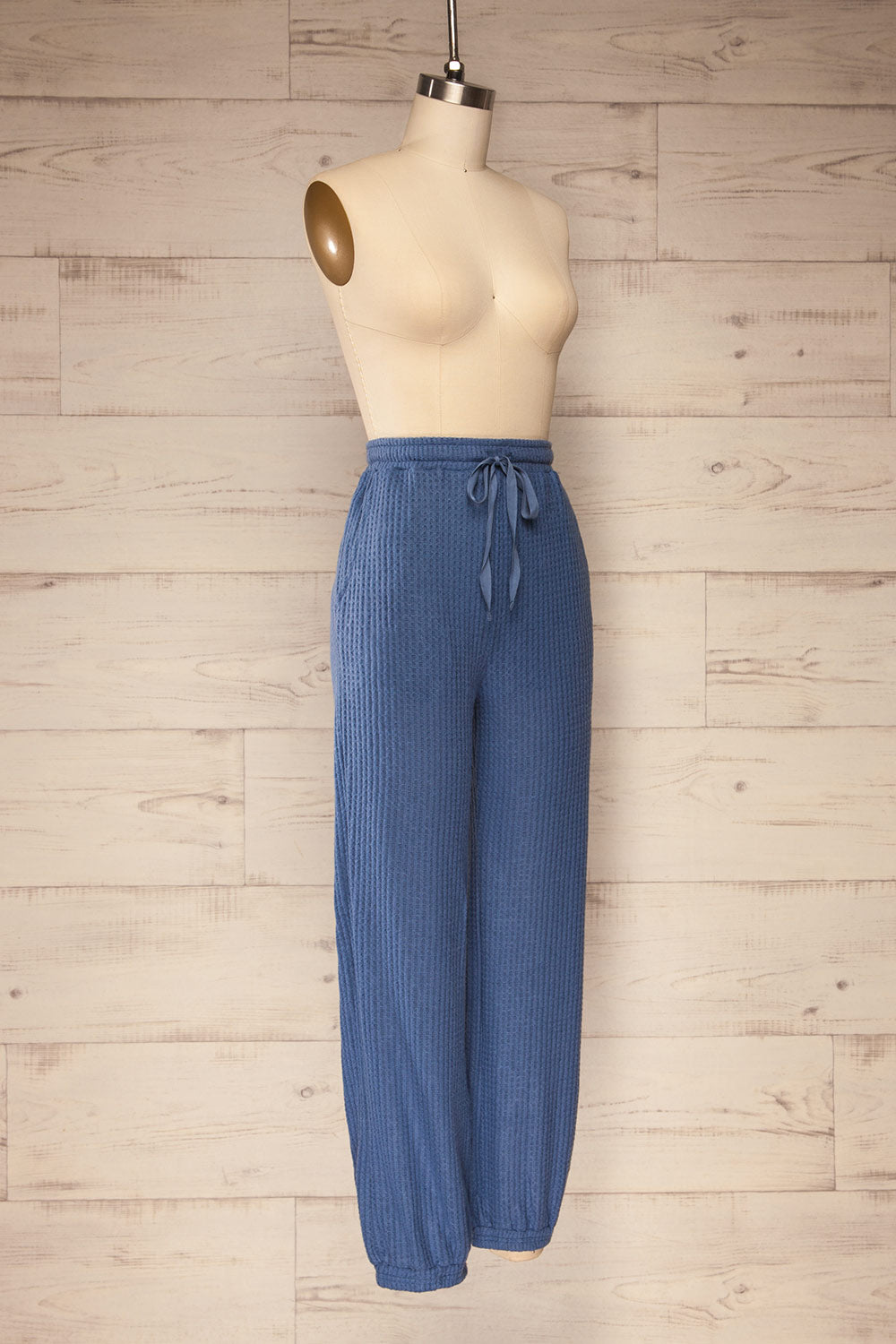 Morag Blue Knit Drawstring Joggers | La petite garçonne side view