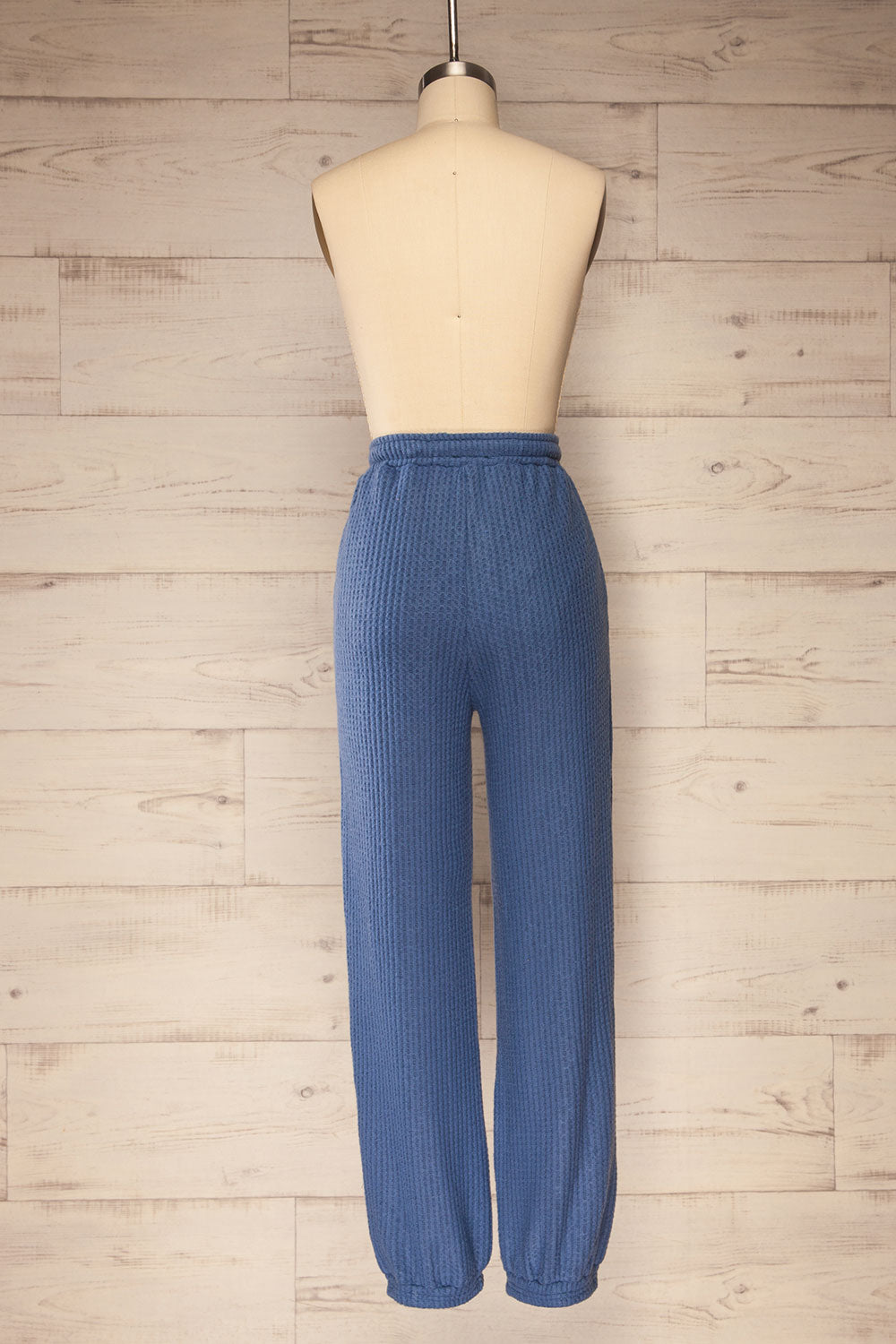 Morag Blue Knit Drawstring Joggers | La petite garçonne back view