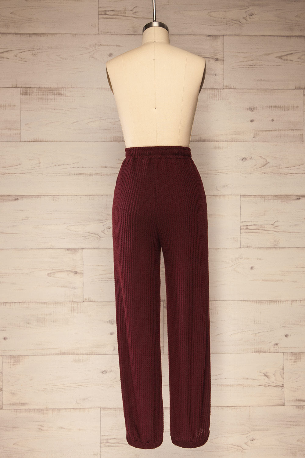Morag Burgundy Knit Drawstring Joggers | La petite garçonne back view