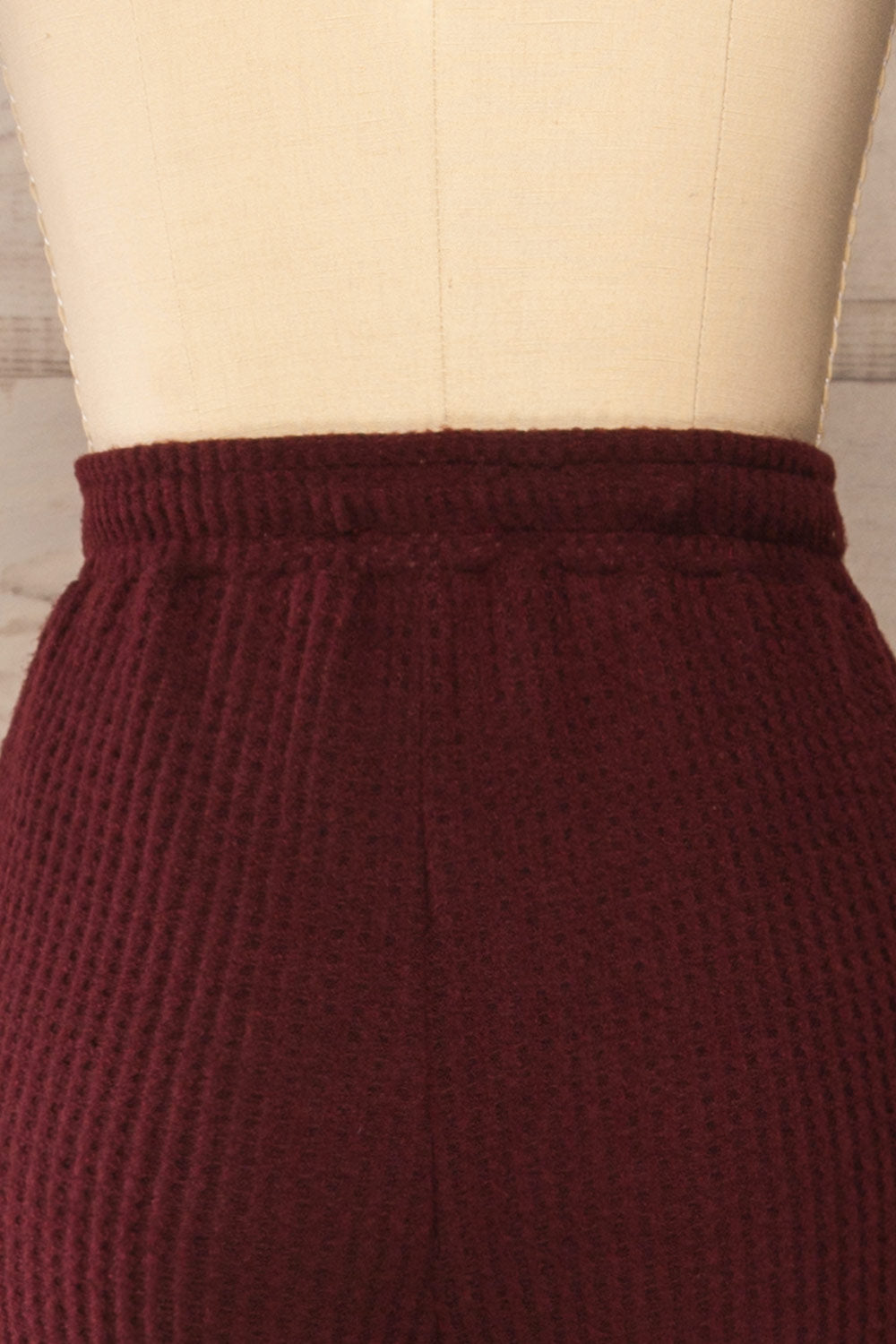 Morag Burgundy Knit Drawstring Joggers | La petite garçonne back close-up
