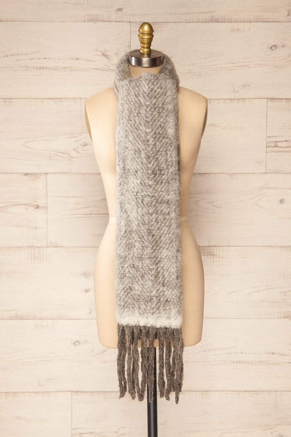Morska Grey Soft Fringe Scarf | La petite garçonne knot view