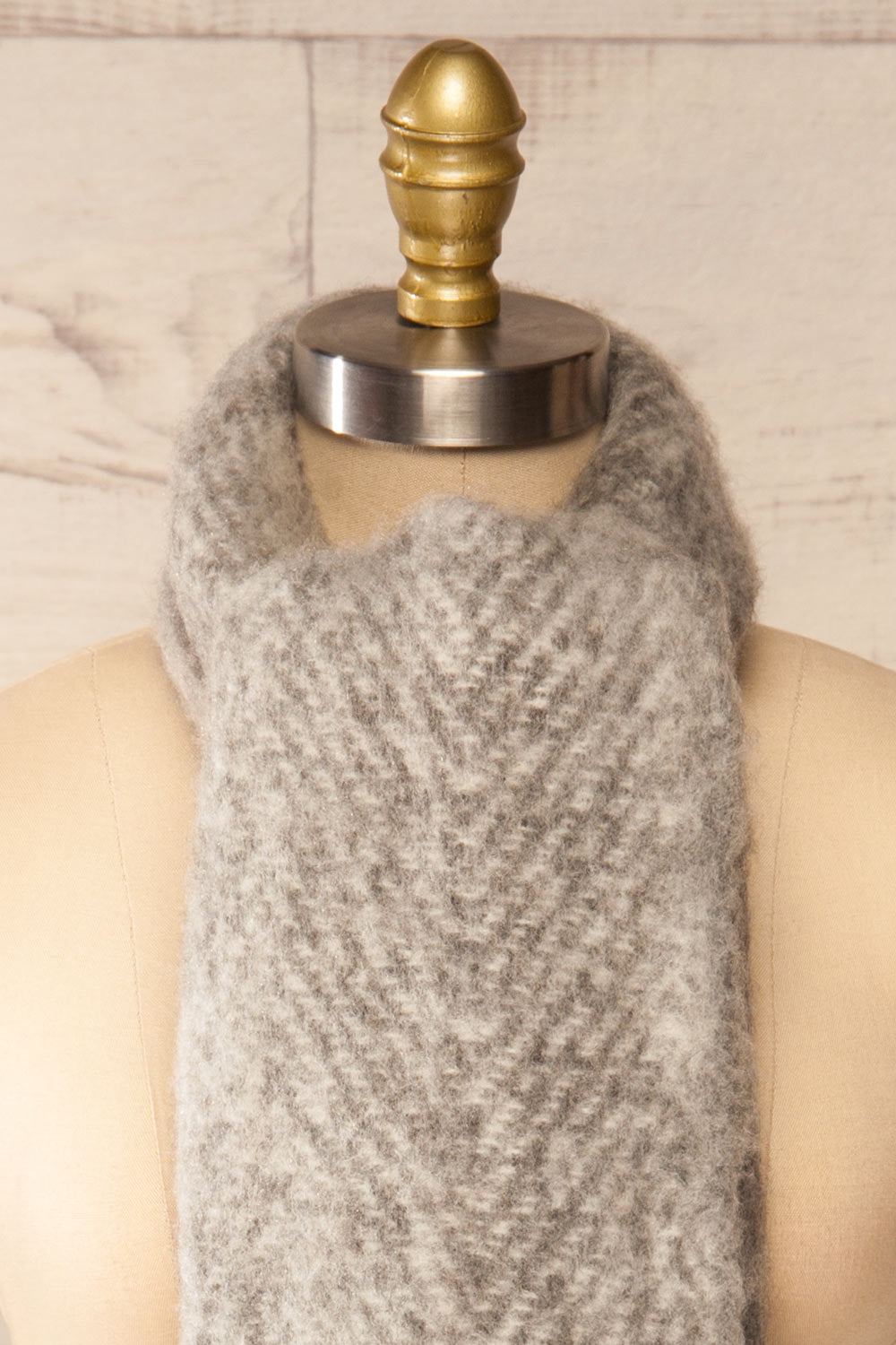 Morska Grey Soft Fringe Scarf | La petite garçonne knot close-up