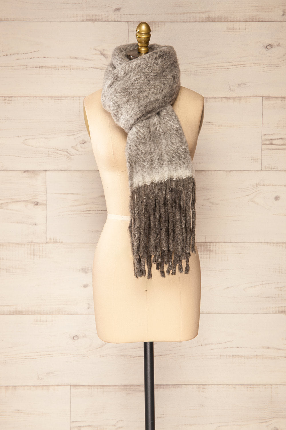 Morska Grey Soft Fringe Scarf | La petite garçonne cross view