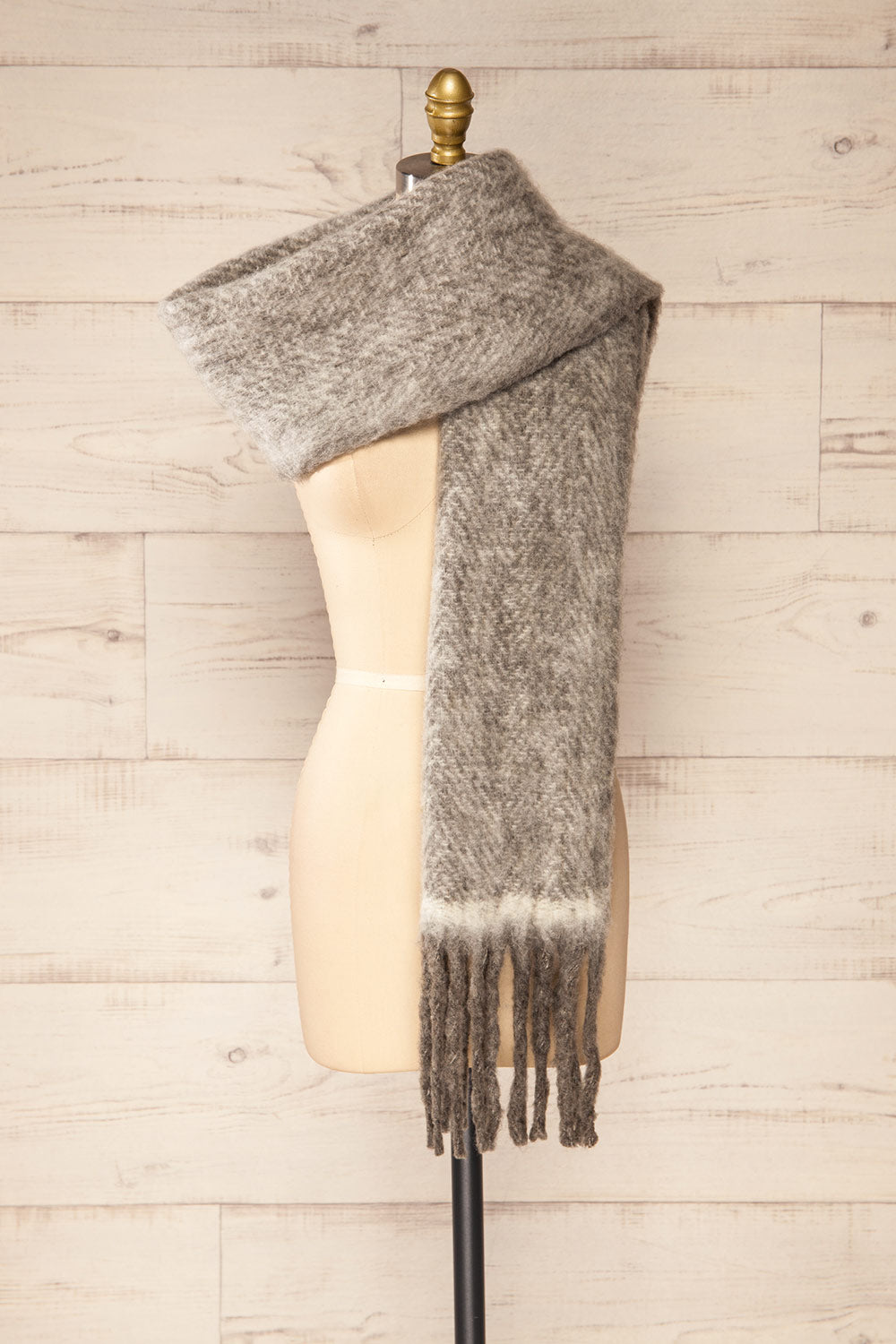 Morska Grey Soft Fringe Scarf | La petite garçonne loop view