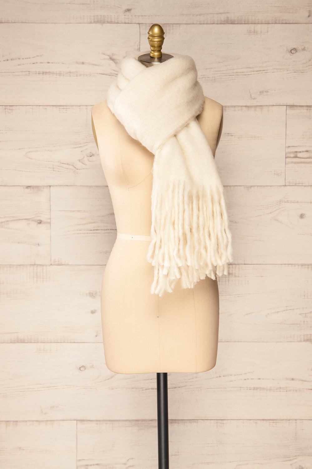 Morska Ivory Soft Fringe Scarf | La petite garçonne cross view