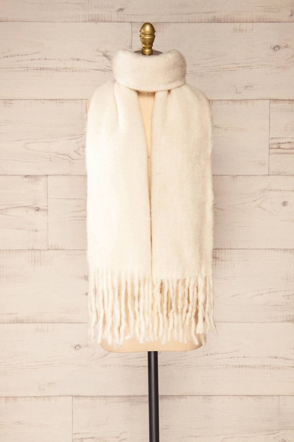 Morska Ivory Soft Fringe Scarf | La petite garçonne front view