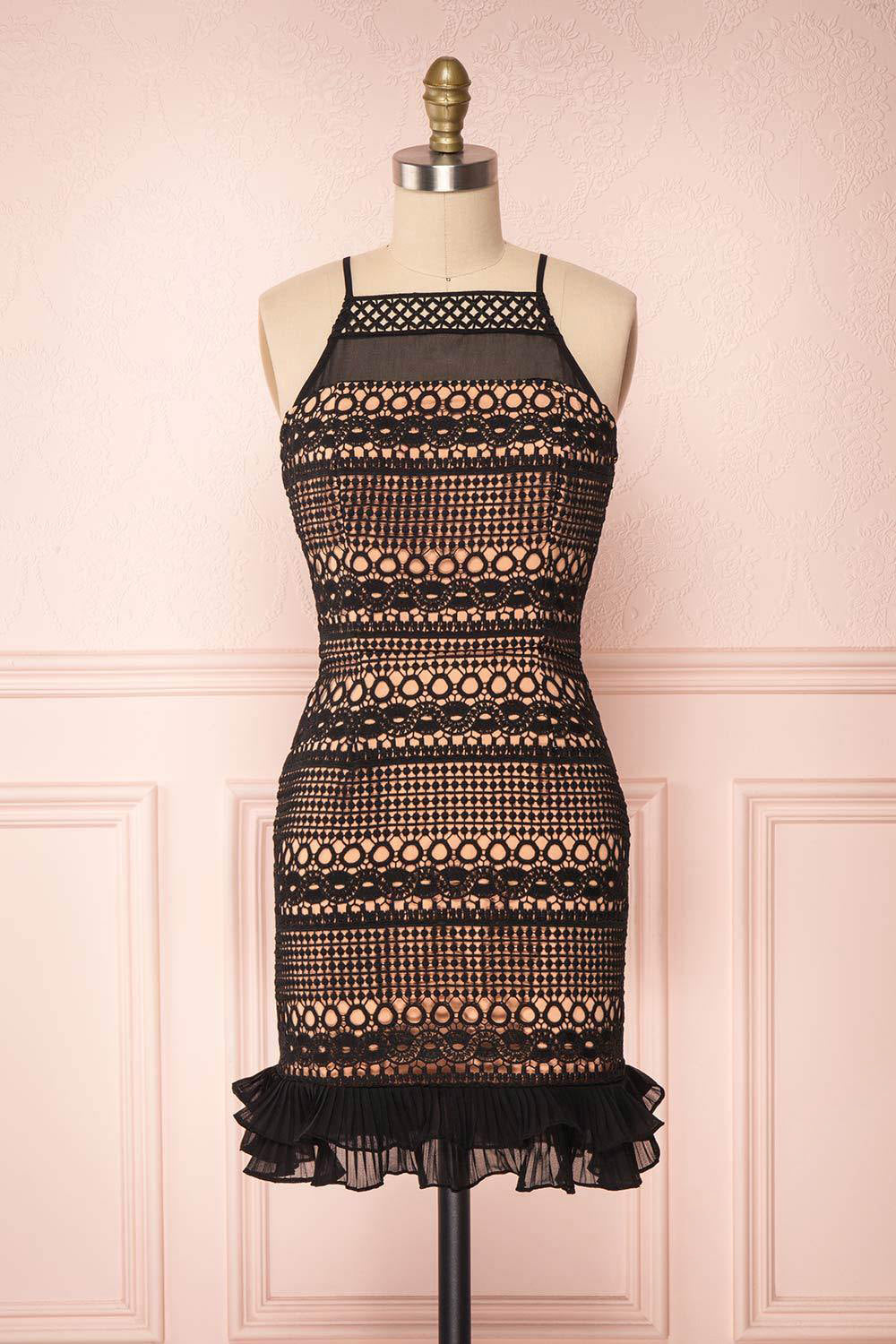 Motomiya Black & Beige Lace Cocktail Dress | Boutique 1861