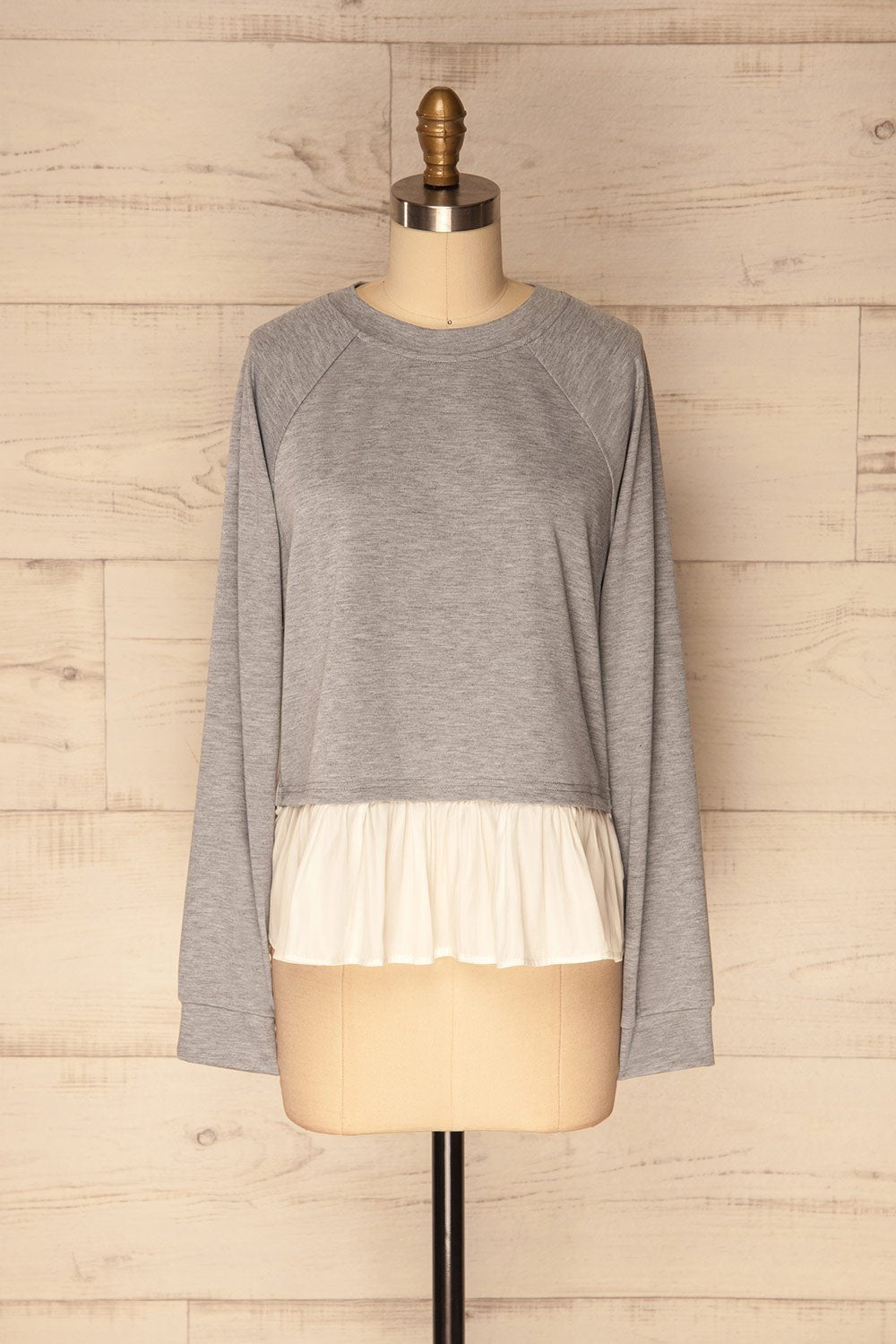 Mottola Brume Grey Pull-Over with White Ruffles | La Petite Garçonne 1