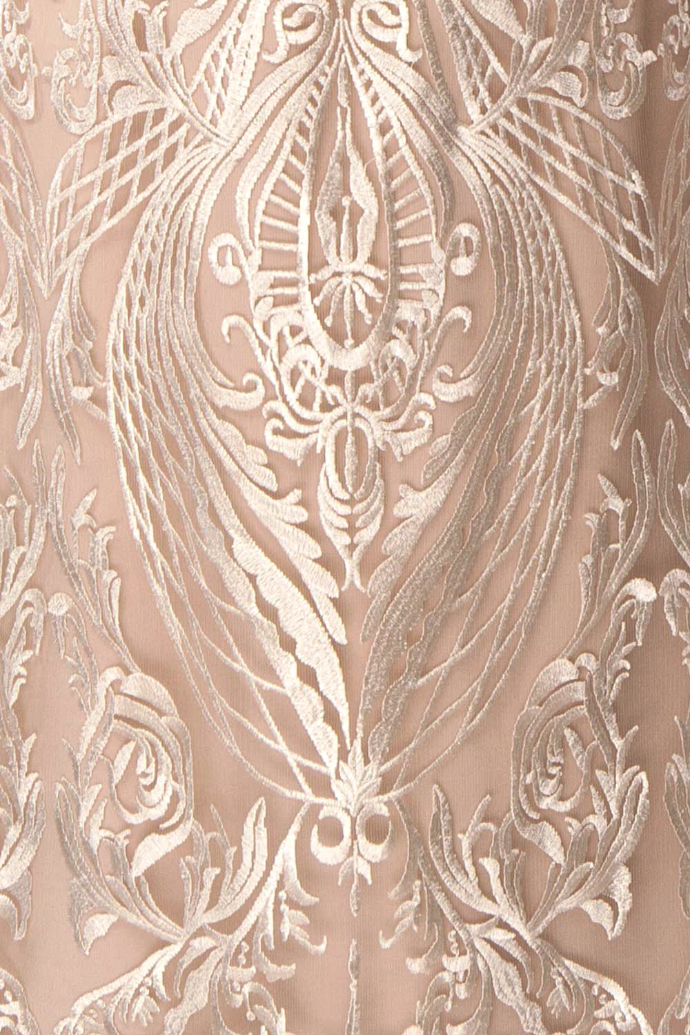 Mouna Pur Beige Embroidered Off-Shoulder Mermaid Gown | Boudoir 1861 texture