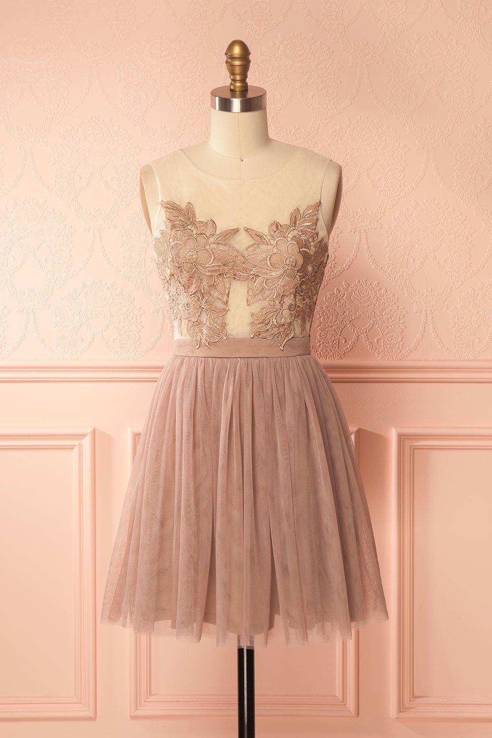 Mya Tan Taupe Lace & Tulle A-Line Dress | Boutique 1861
